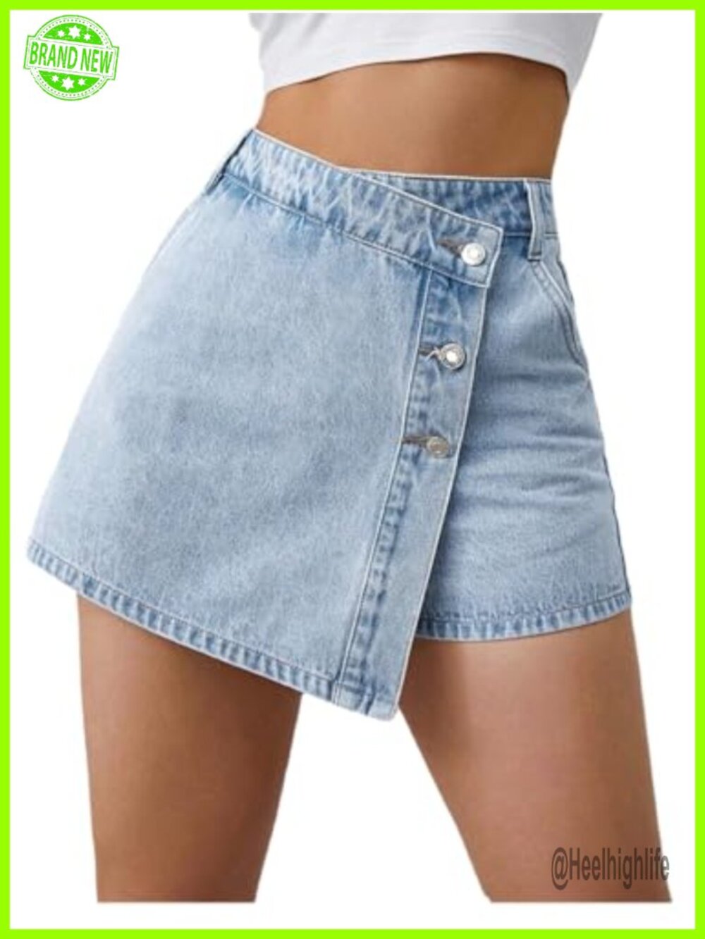 Women's Denim Skort Button Up Asymmetrical Jean Shorts